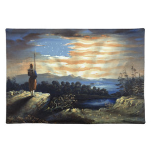 Heavenly American Flag in Sky, Zouave Civil War Cloth Placemat