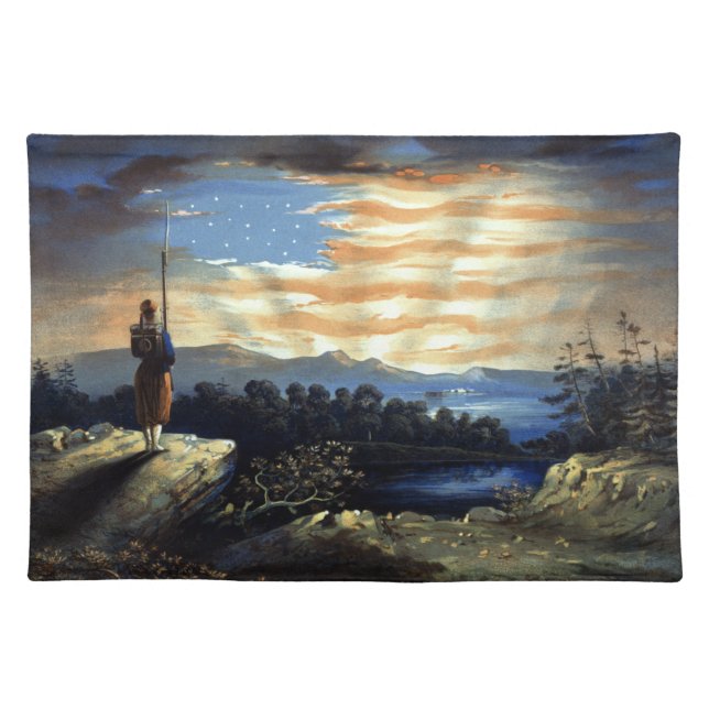 Heavenly American Flag in Sky, Zouave Civil War Cloth Placemat (Front)