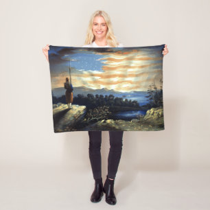 Heavenly American Flag in Sky, Zouave Civil War Fleece Blanket
