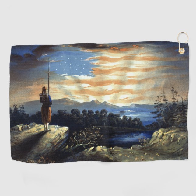 Heavenly American Flag in Sky, Zouave Civil War Golf Towel (Horizontal)