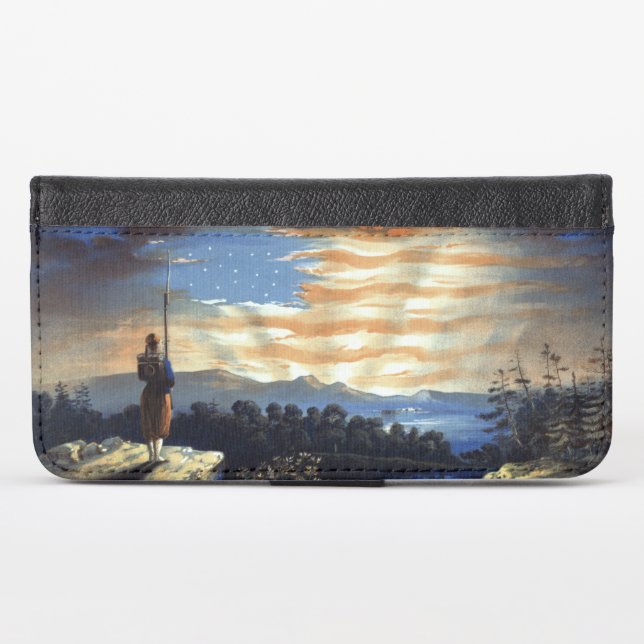 Heavenly American Flag in Sky, Zouave Civil War iPhone Wallet Case (Front (Horizontal))