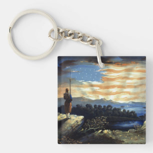 Heavenly American Flag in Sky, Zouave Civil War Keychain
