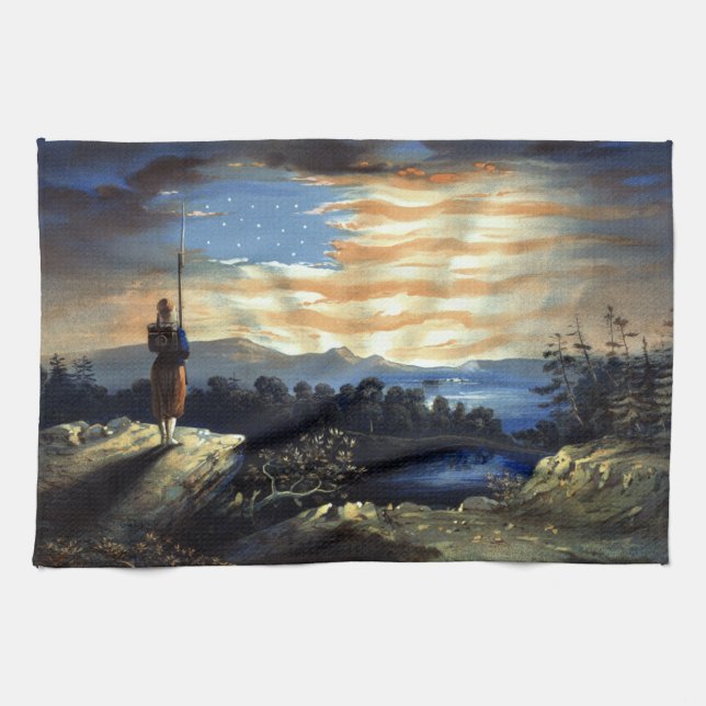Heavenly American Flag in Sky, Zouave Civil War Kitchen Towel (Horizontal)