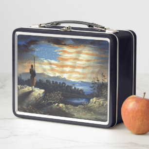 Heavenly American Flag in Sky, Zouave Civil War Metal Lunch Box