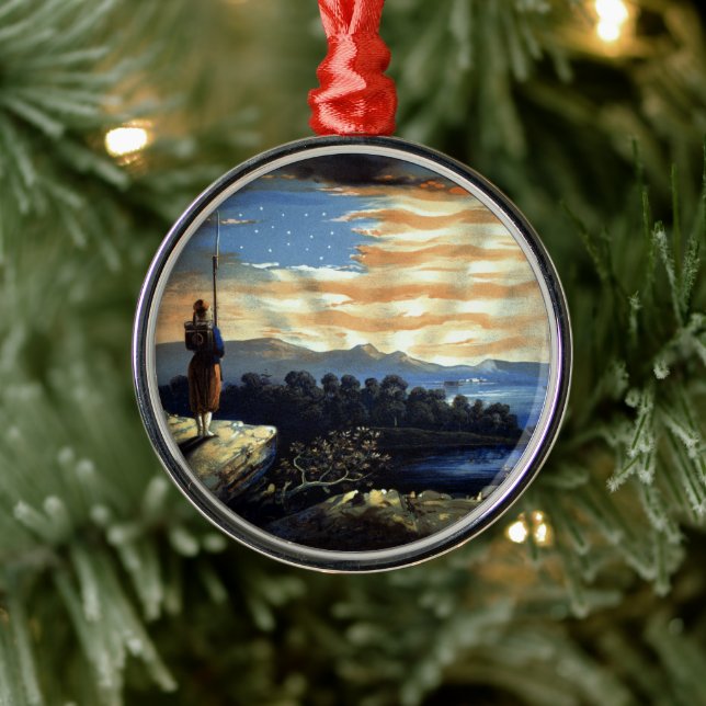 Heavenly American Flag in Sky, Zouave Civil War Metal Ornament (Tree)