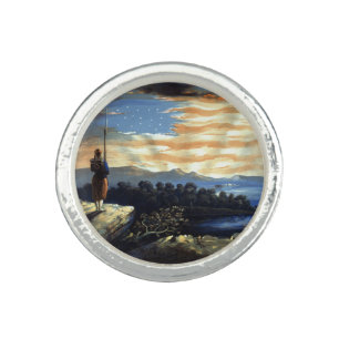 Heavenly American Flag in Sky, Zouave Civil War Ring