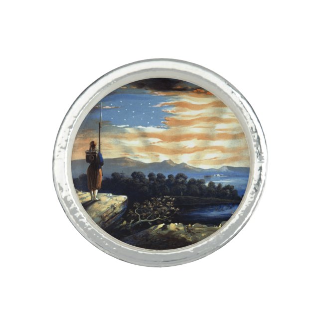 Heavenly American Flag in Sky, Zouave Civil War Ring (Front)