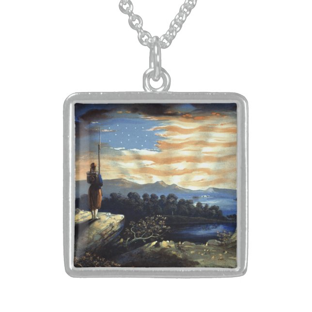 Heavenly American Flag in Sky, Zouave Civil War Sterling Silver Necklace (Front)