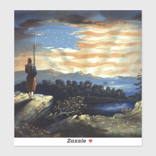 Heavenly American Flag in Sky, Zouave Civil War Sticker (Sheet)