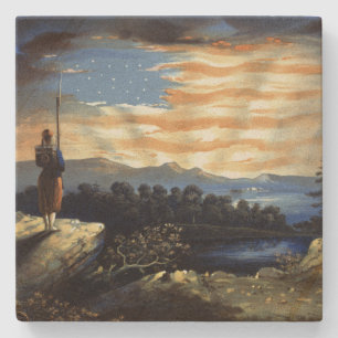 Heavenly American Flag in Sky, Zouave Civil War Stone Coaster