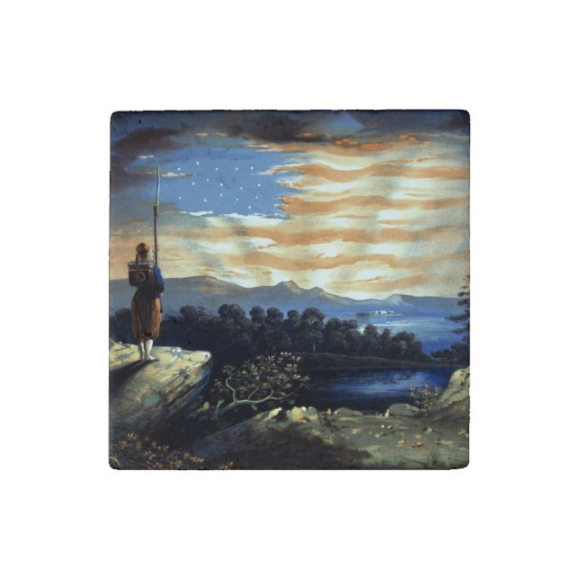Heavenly American Flag in Sky, Zouave Civil War Stone Magnet (Fourth Magnet)