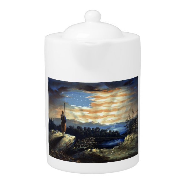 Heavenly American Flag in Sky, Zouave Civil War Teapot (Front)
