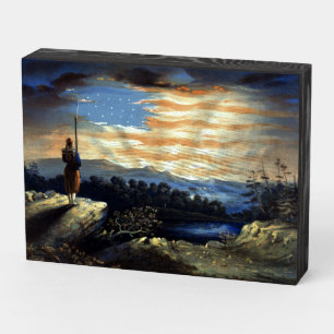 Heavenly American Flag in Sky, Zouave Civil War Wooden Box Sign
