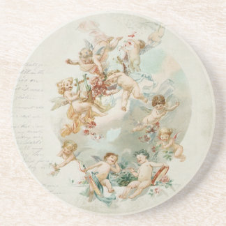 Heavenly Angel Cherubs Vintage Script Sandstone Coaster
