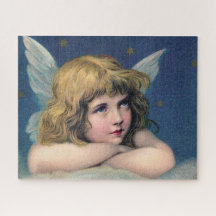 Heavenly angel daydreaming on a cloud in the sky