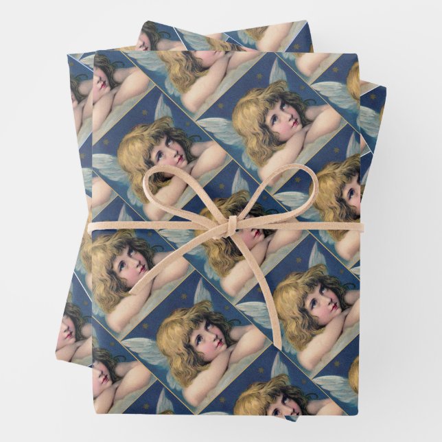 Heavenly angel daydreaming on a cloud in the sky wrapping paper sheets (In situ)