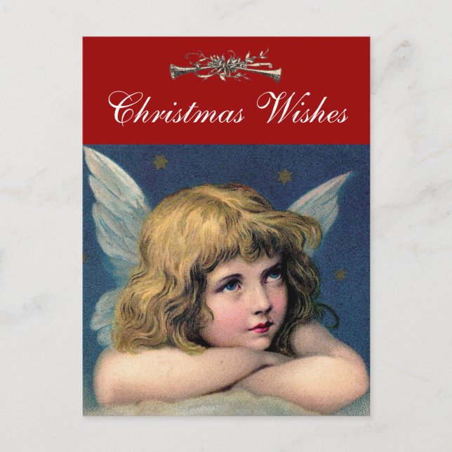 Heavenly Angel Girl Christmas Horns Personalized Holiday Postcard (Front)
