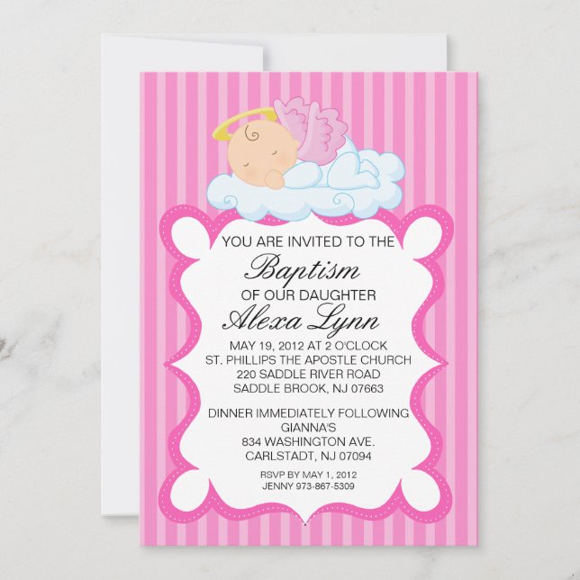 Heavenly Angel Girls Baptism Invitation (Front)