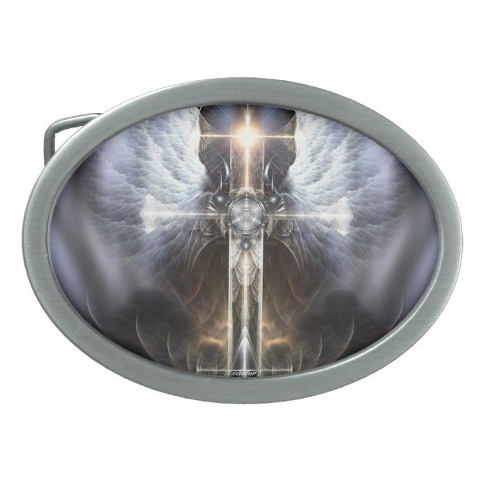 Heavenly Angel Wing Cross Fractal Art Belt Buckle