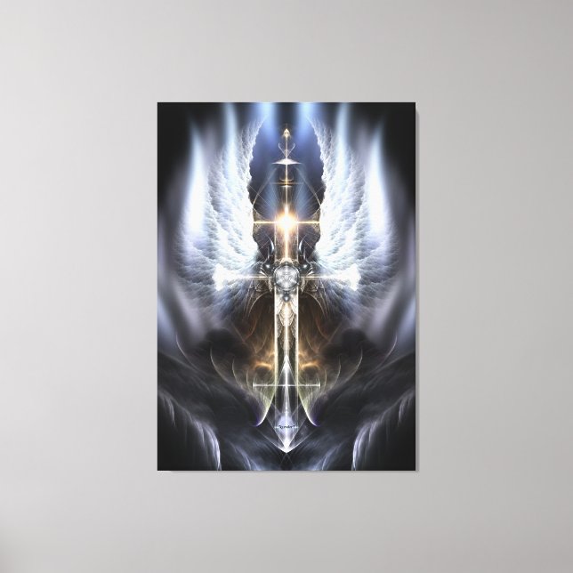 Heavenly Angel Wing Cross Fractal Art Canvas Print (Front)