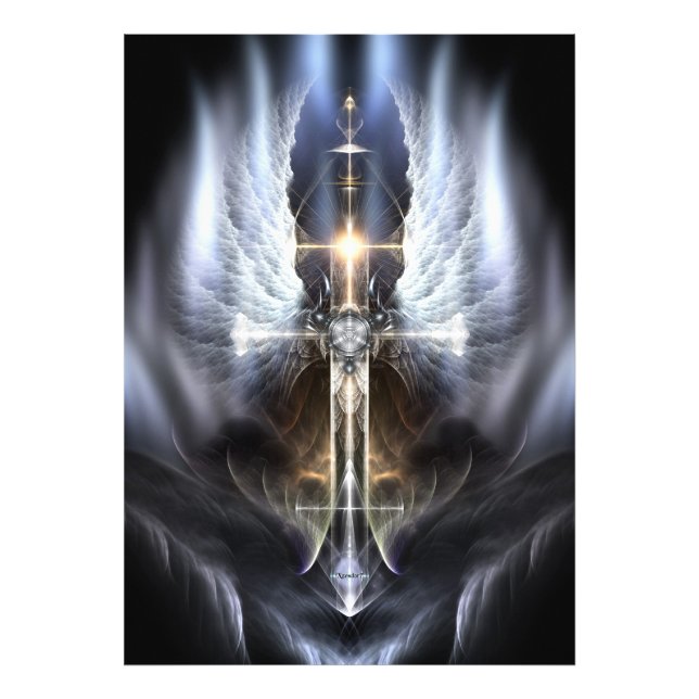 Heavenly Angel Wing Cross Fractal Art Composition Photo Print (Front)