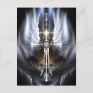 Heavenly Angel Wing Cross Fractal Art Postcard