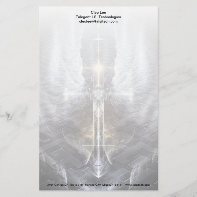 Heavenly Angel Wing Cross Fractal Art Stationery (Front)