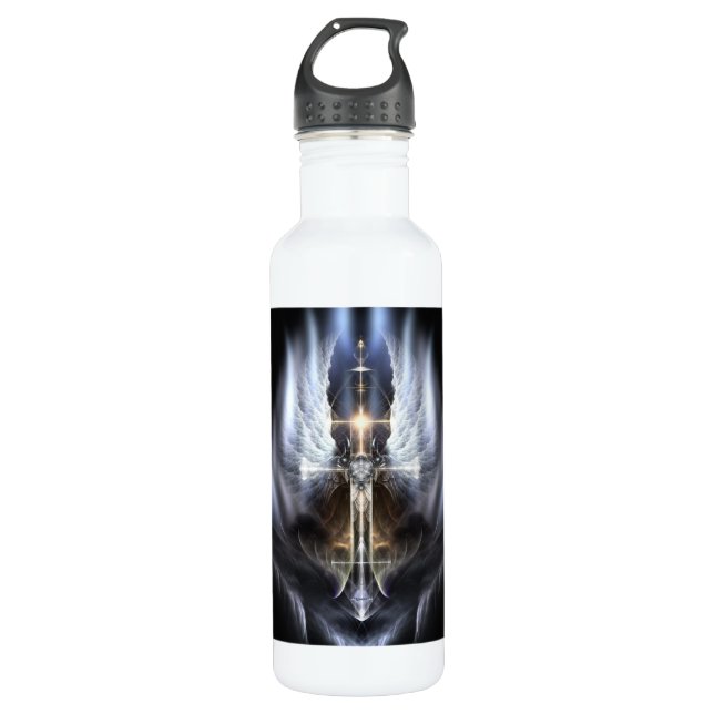 Heavenly Angel Wing Cross Fractal Art Water Bottle (Front)