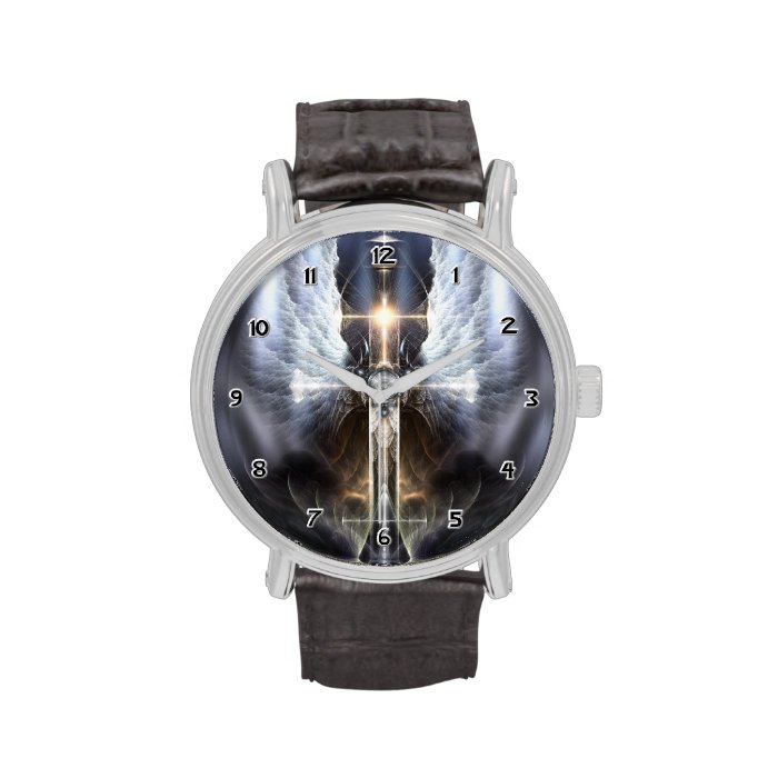 Heavenly Angel Wing Cross Fractal Art Wrist Watch