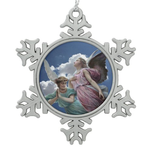 Heavenly Angels Snowflake Pewter Christmas Ornament
