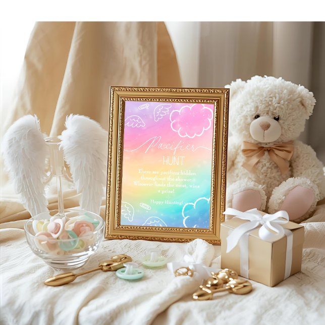 Heavenly baby shower Rainbow Pacifier Hunt game Invitation (Heavenly baby shower Rainbow Pacifier Hunt game)