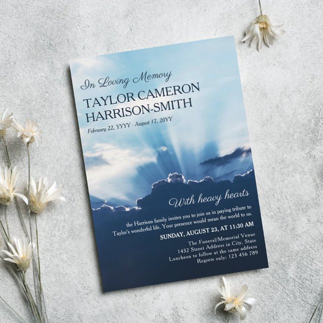 Heavenly Beams of Light In Loving Memory Funeral Invitation (Creator Uploaded)