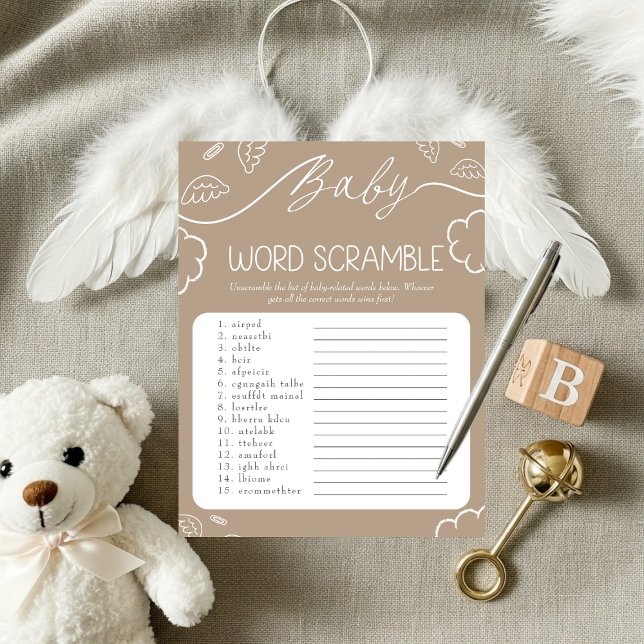  Heavenly Beige Baby Word Scramble Game   Invitation (Heavenly pink Baby Word Scramble Game)