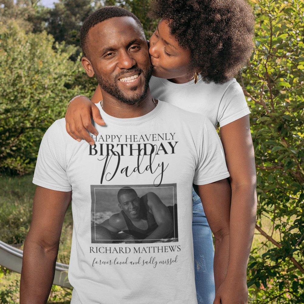 Discover Heavenly Birthday Daddy | Photo Memorial Personalized T-Shirt