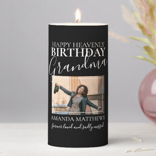 Heavenly Birthday Grandma  Photo Memorial Pillar Candle