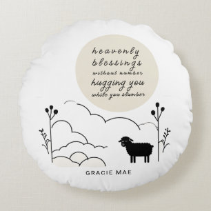Heavenly Blessings Prayer Neutral Colors Sheep Round Pillow