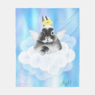 Heavenly Bliss: Gray and White Bunny on Cloud with Fleece Blanket