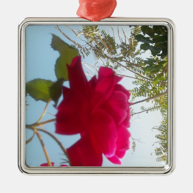 Heavenly Bloom: A Rose Against the Sky Metal Ornament (Front)