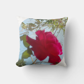 Heavenly Bloom: A Rose Against the Sky Throw Pillow