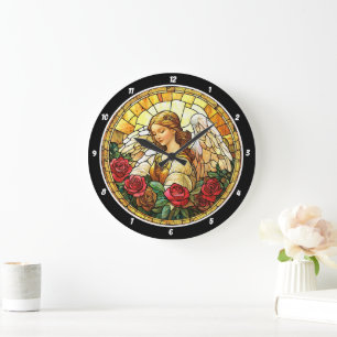 Heavenly Blossom Stained Glass Angel Floral Wall  Large Clock