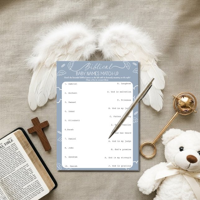 Heavenly Blue Biblical Baby Names Match-Up   Invitation (Heavenly Blue Biblical Baby Names Match-Up)