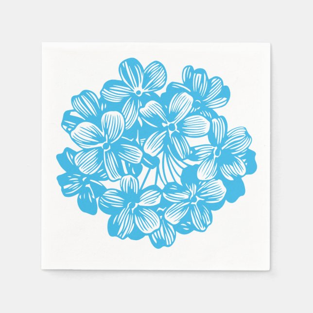 Heavenly Blue Botanical Hydrangea Flower Blossoms Napkins (Front)