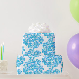 Heavenly Blue Botanical Hydrangea Flower Blossoms Wrapping Paper