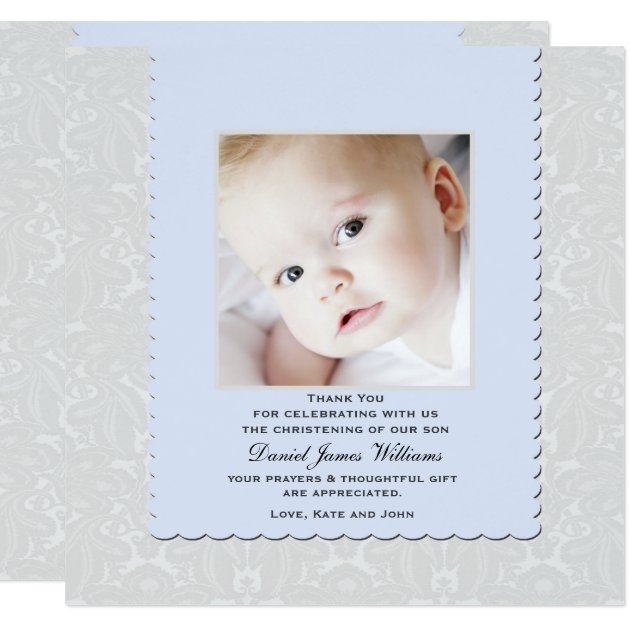 Heavenly Blue Damask Photo Thank You / Notecard