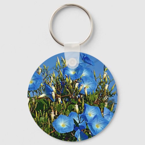 Heavenly Blue Morning Glory Flowers Keychain
