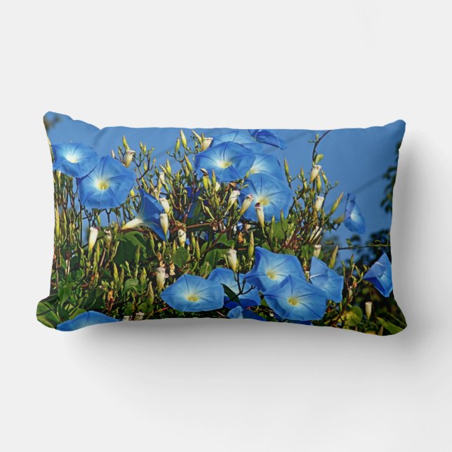 Heavenly Blue Morning Glory Flowers-Throw Pillow (Front)