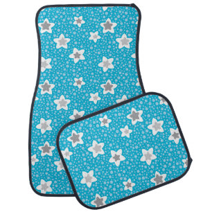 Heavenly blue polka dot retro with stars car floor mat