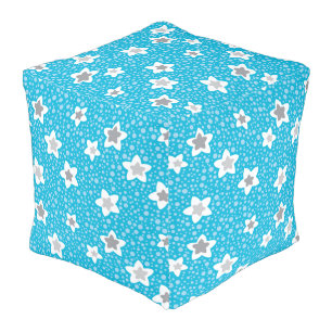 Heavenly blue polka dot retro with stars pouf