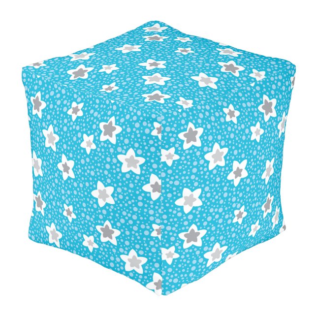 Heavenly blue polka dot retro with stars pouf (Angled Back)