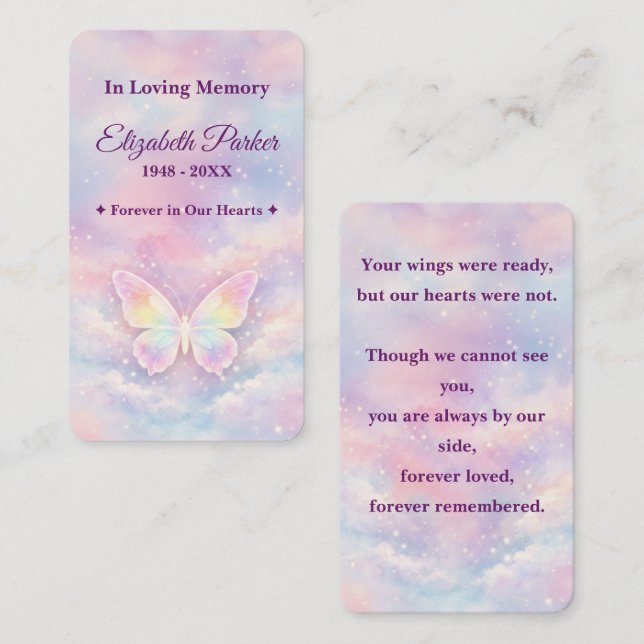 Heavenly Butterfly Memorial Prayer Card (Front/Back)